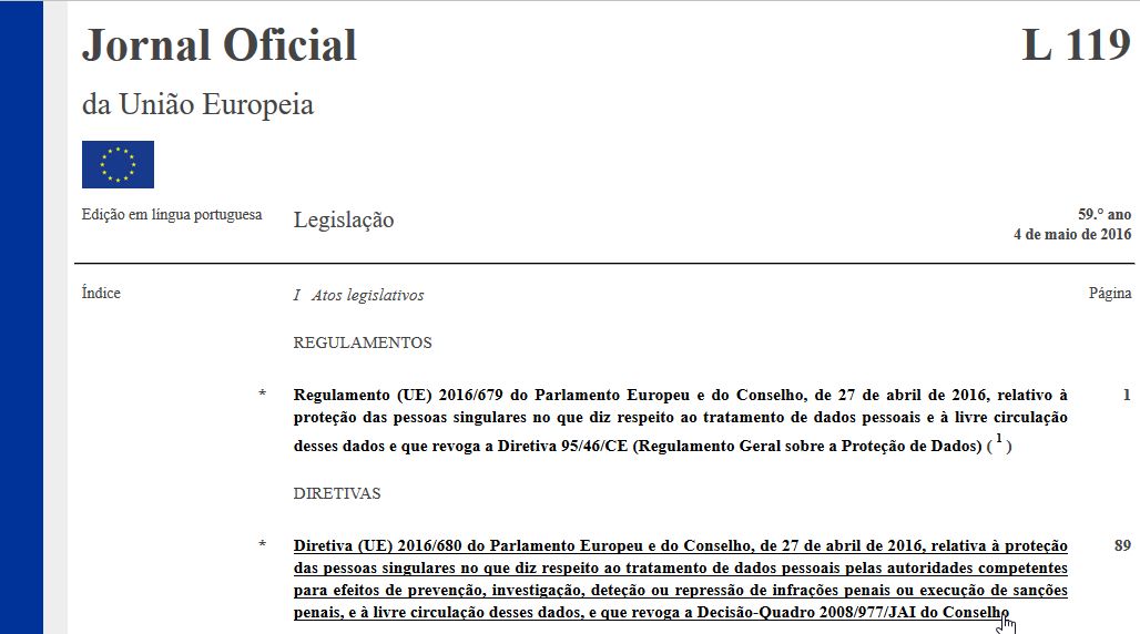 Directiva UE 2016/680, de 27 de Abril de 2016